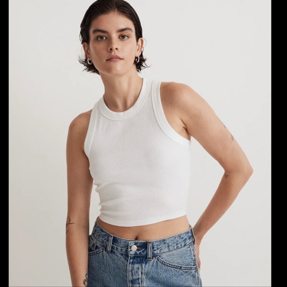 Madewell Tank Top Cropped Ribbed, L Pink